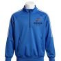 EZIXA royal blue athletic half-zip track pullover with white shoulder stripes on mannequin